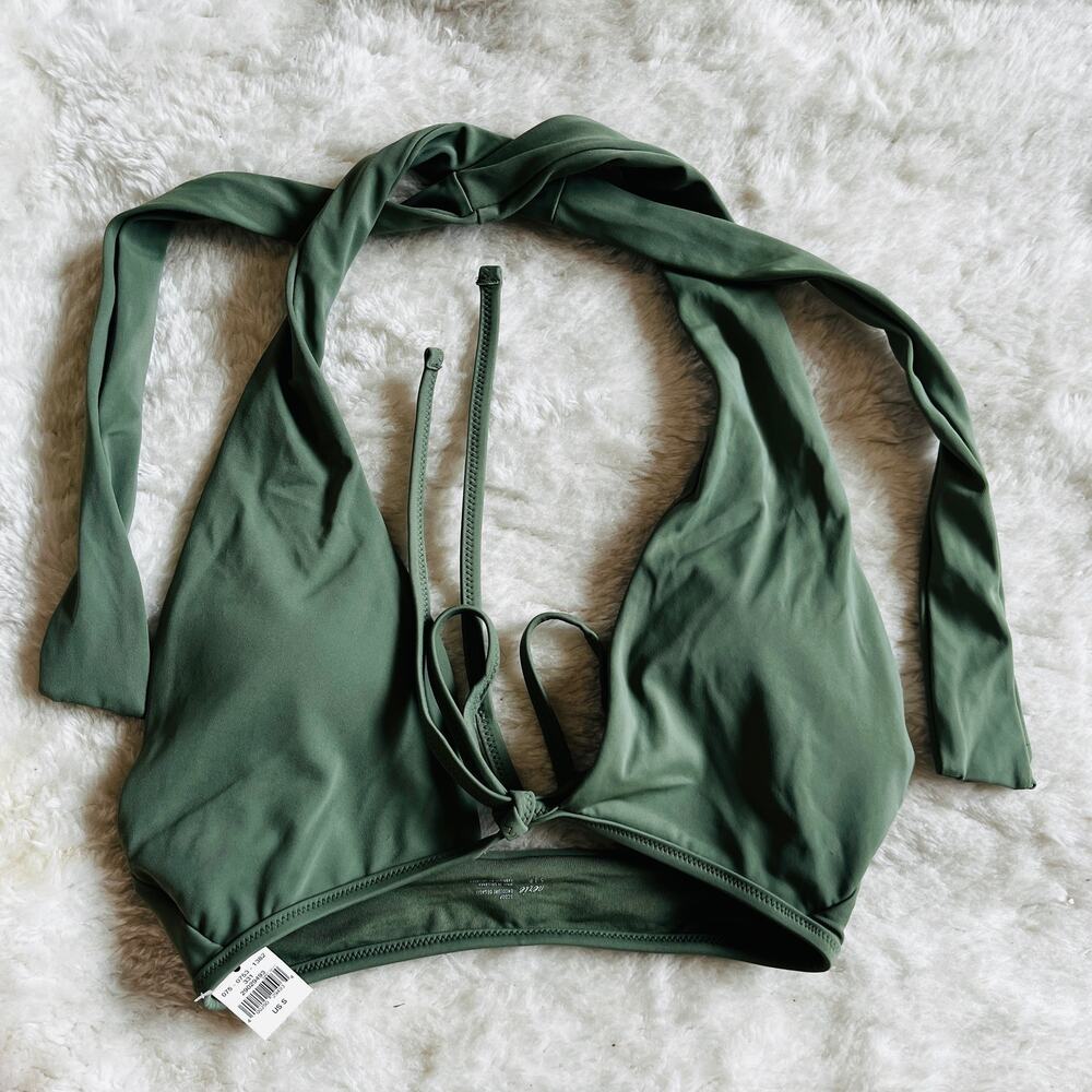 🍍2 / $20🍍 NWT Aerie Green Halter Neck Front Tie Bikini Top Size S Scoop Cut